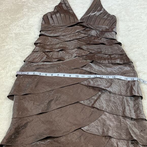 Cache chocolate brown scalloped bandage halter cocktail party dress, size 8 - Picture 8 of 12